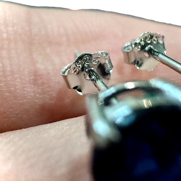 Blue Sapphire Stud Earrings for Women Sterling Silver 925 6MM Round lab-created - Picture 3 of 11
